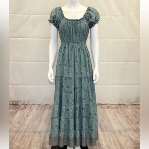 Unbranded, Blue Ruffled Tiered, 70% Silk Maxi Dress, Flaw, (S-M)